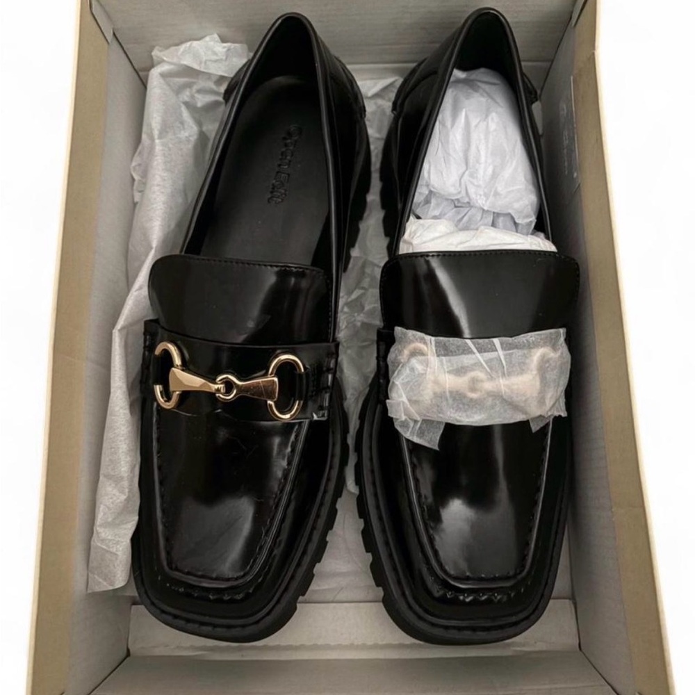 Black Loafers with Gold Accent